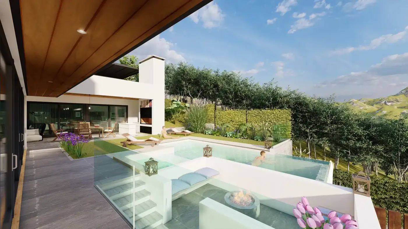 Estancia Q2 · exterior y piscina