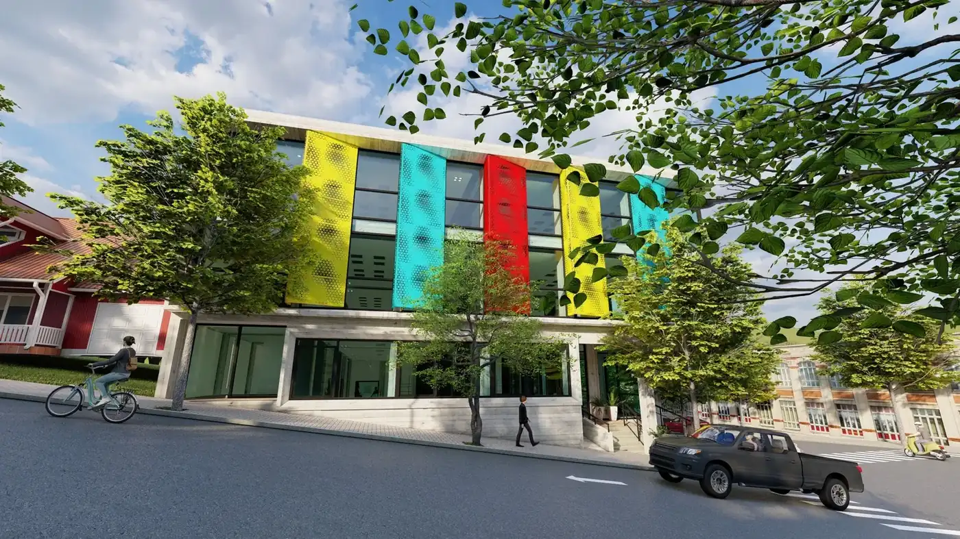 LIZ Electrodomésticos · fachada comercial con piel de color