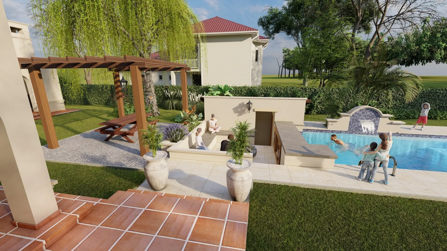 Vivienda 7 Soles · galería y piscina